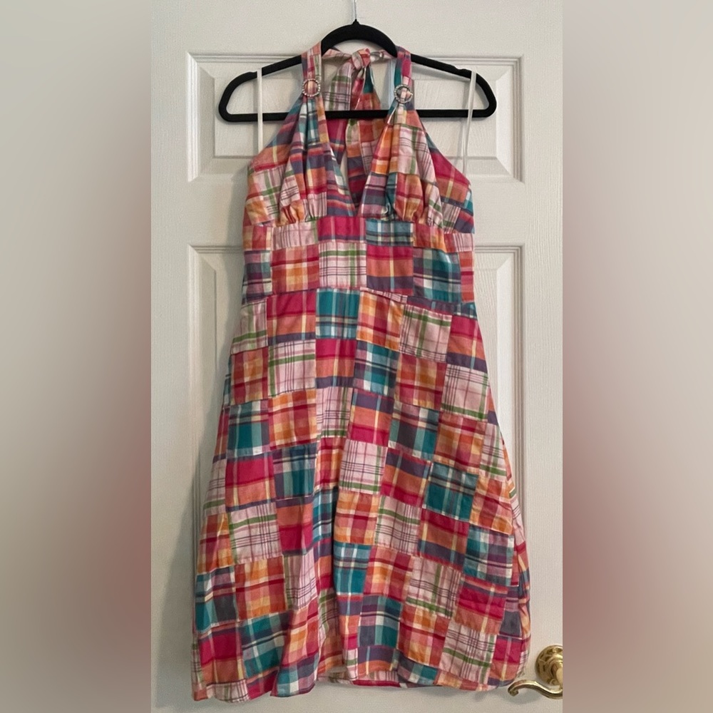 Vintage Pink Plaid Patchwork Halter dress size 10